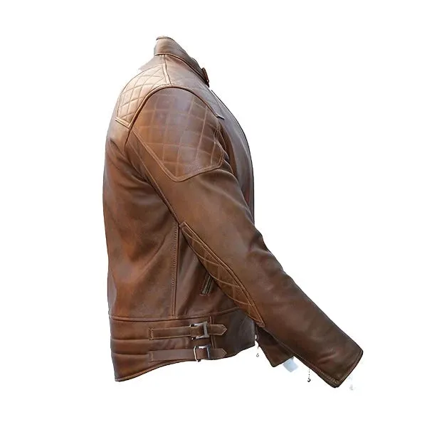 Men's Brown Quilted The 76 Cafe Racer Leather Jacket