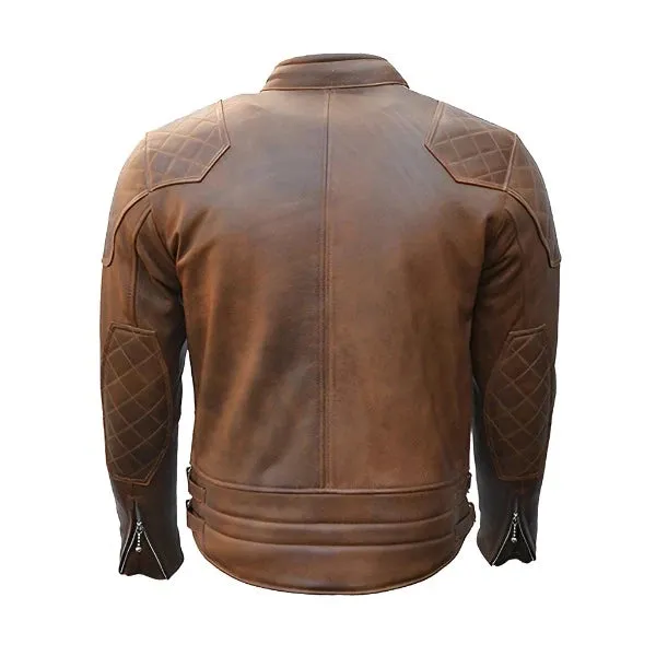 Men's Brown Quilted The 76 Cafe Racer Leather Jacket