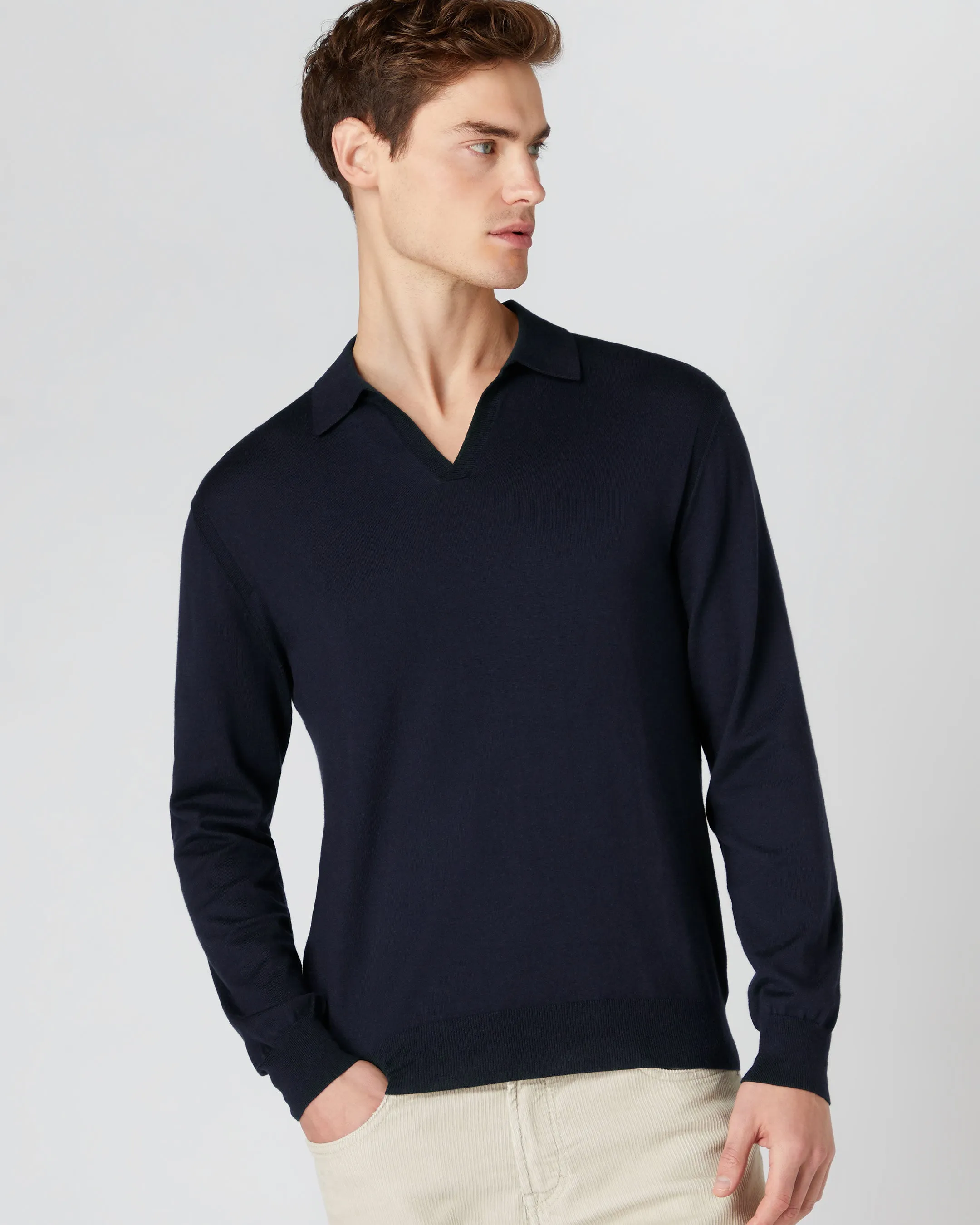 Men's Padstow Cotton Cashmere Polo Shirt Navy Blue