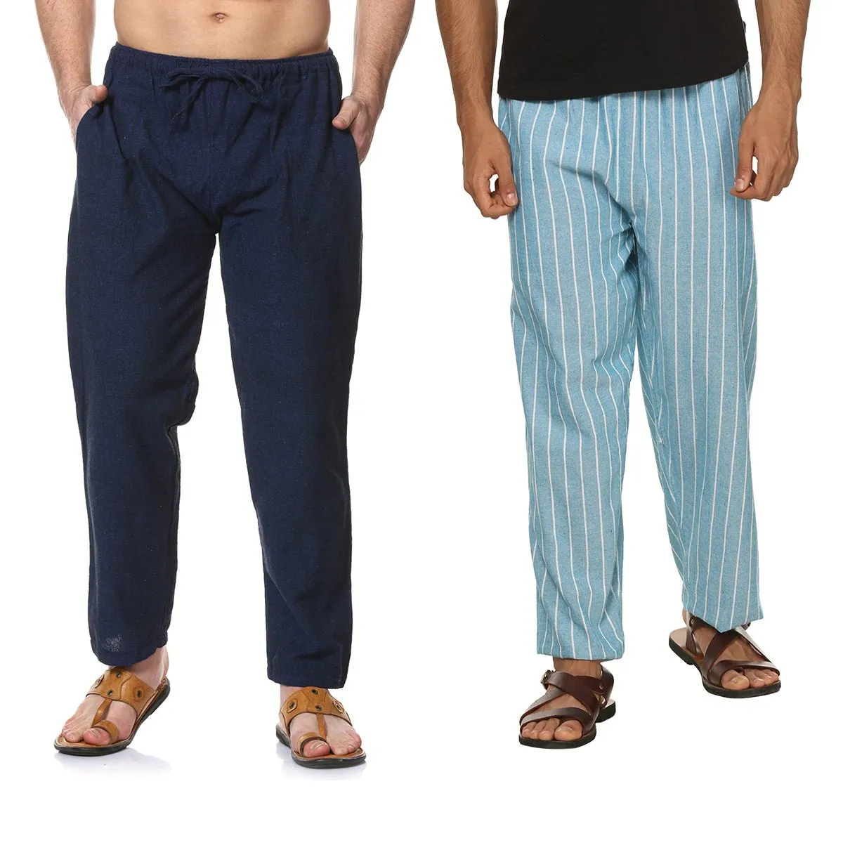 Men's Pyjama Pack of 2 | Dark Blue & Blue Stripes | Fits Waist Sizes 28" to 36"