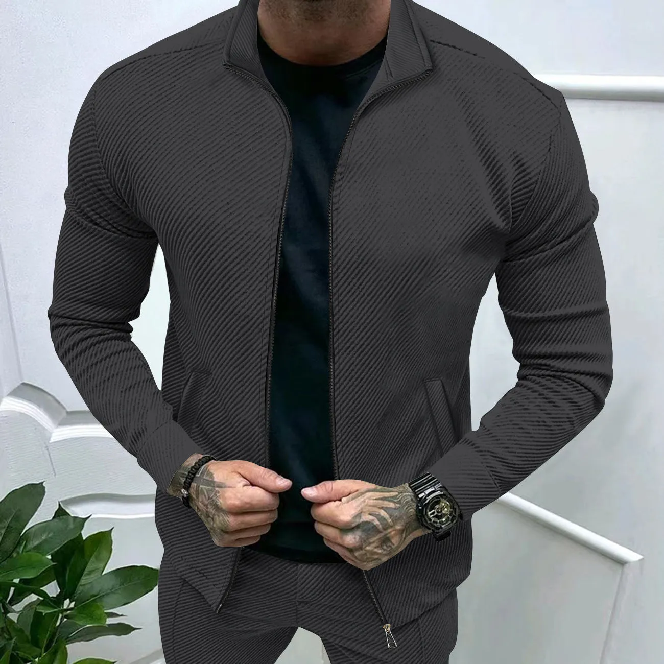 Men's Twill Jacquard Long Sleeve Fashion Slim Fit