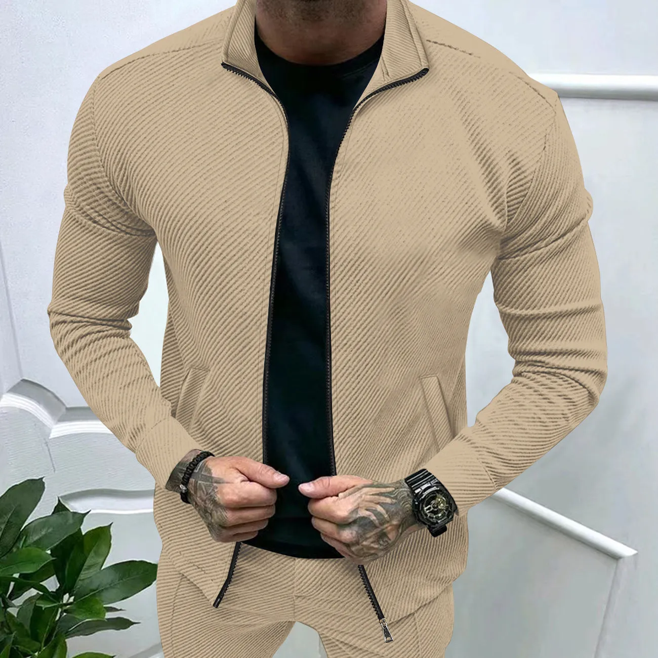 Men's Twill Jacquard Long Sleeve Fashion Slim Fit