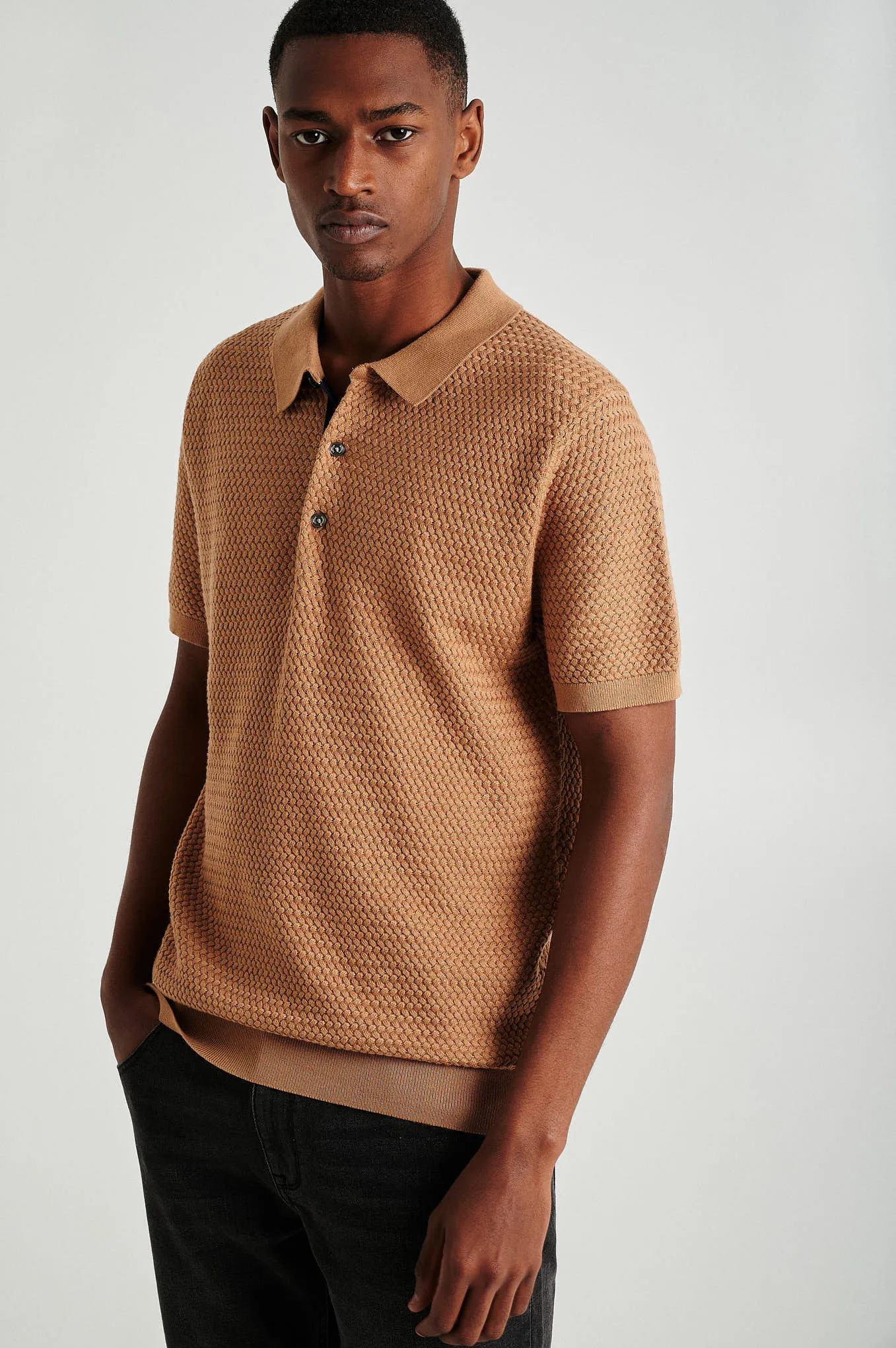 Men'short sleeve organic cotton polo sweater