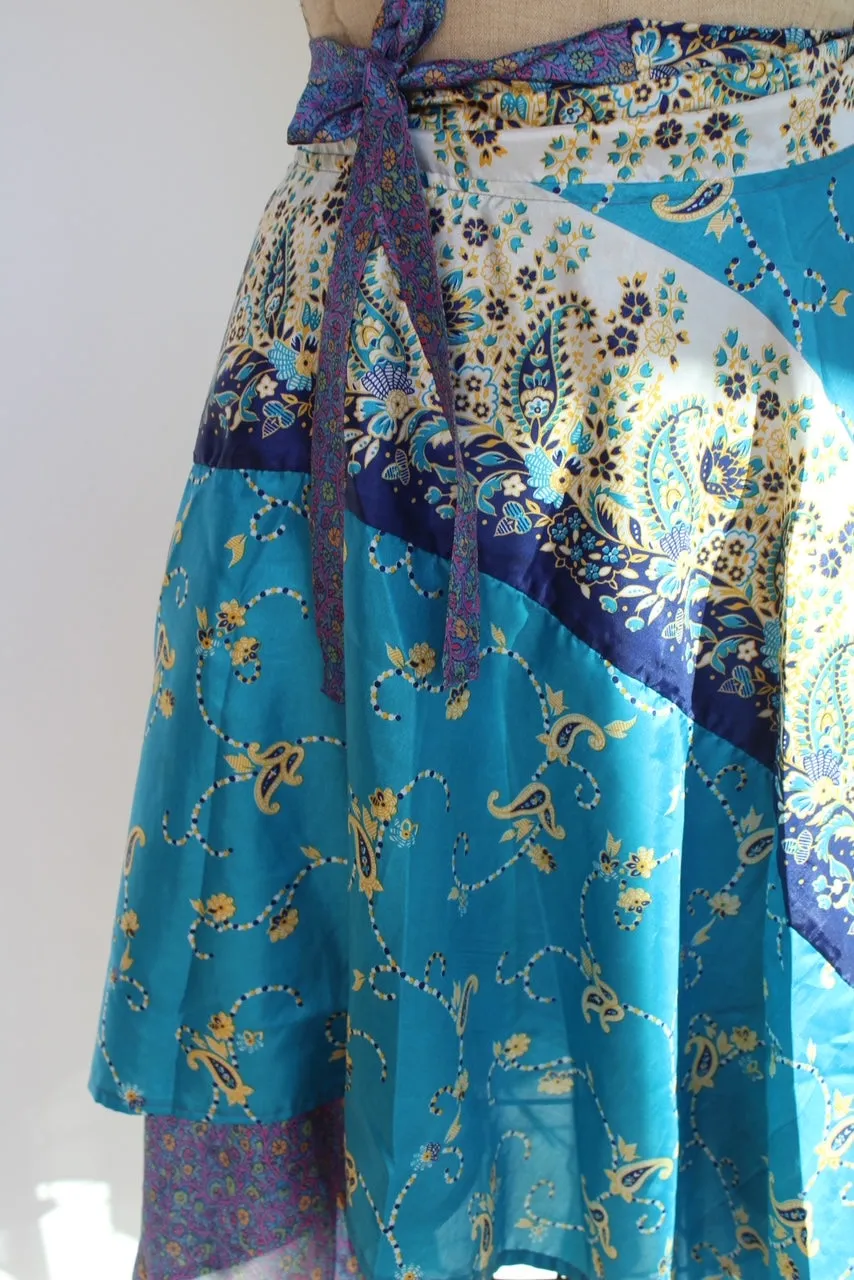 Midi Diamond Multi Wear Reversible Skirt - Blue Flower Mix