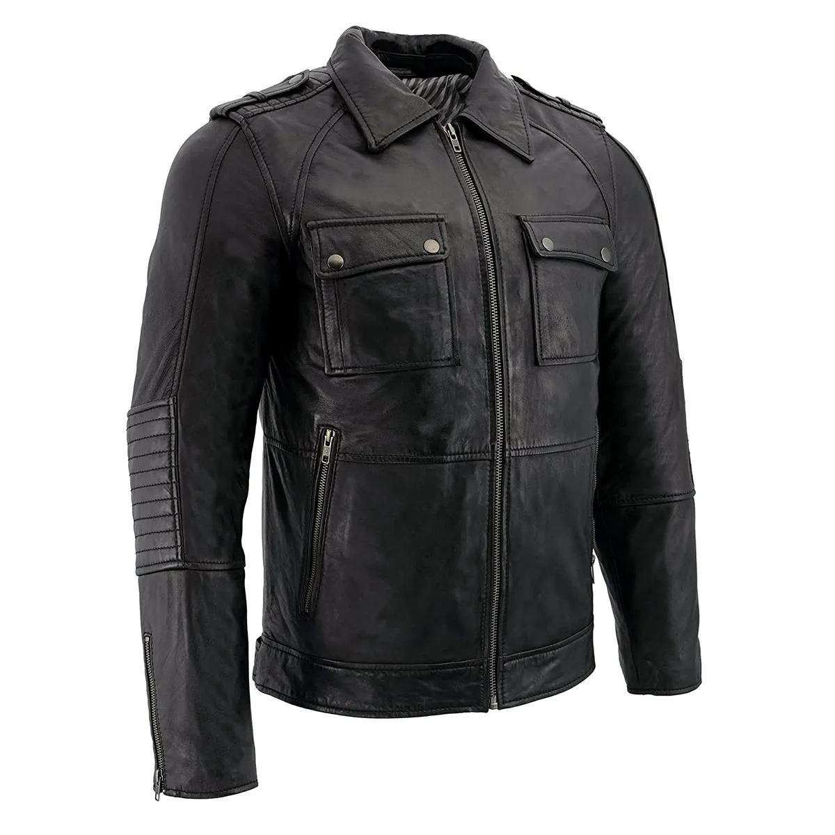 Milwaukee Leather SFM1810 Men's Black Lamsbkin Patch Pocket Leather Jacket