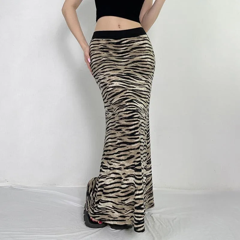 Missy Tiger Stripe Tube Shape Midi Skirt 12884