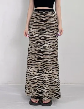 Missy Tiger Stripe Tube Shape Midi Skirt 12884