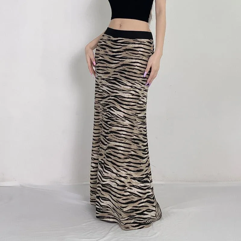 Missy Tiger Stripe Tube Shape Midi Skirt 12884