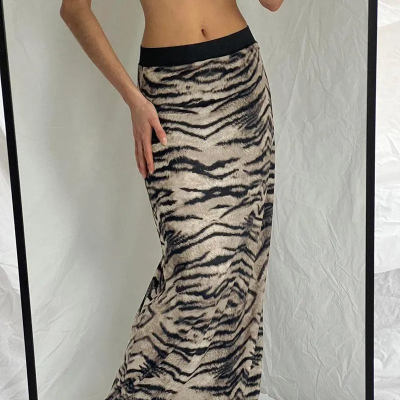 Missy Tiger Stripe Tube Shape Midi Skirt 12884