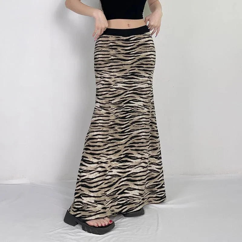 Missy Tiger Stripe Tube Shape Midi Skirt 12884