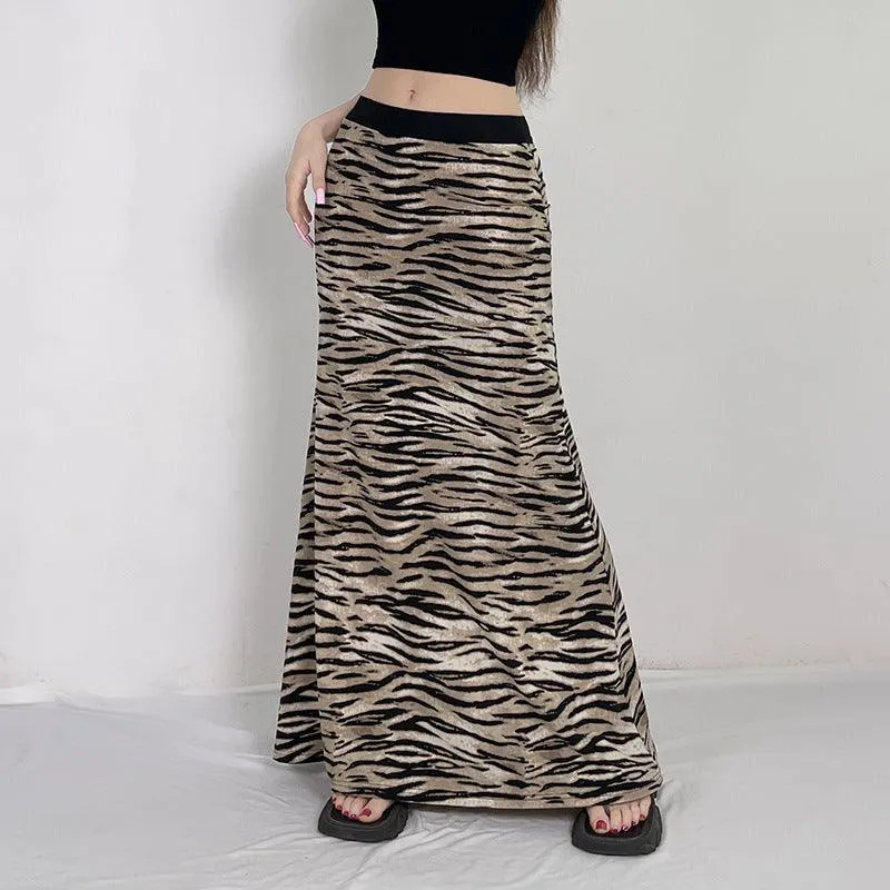 Missy Tiger Stripe Tube Shape Midi Skirt 12884