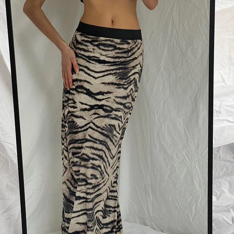 Missy Tiger Stripe Tube Shape Midi Skirt 12884