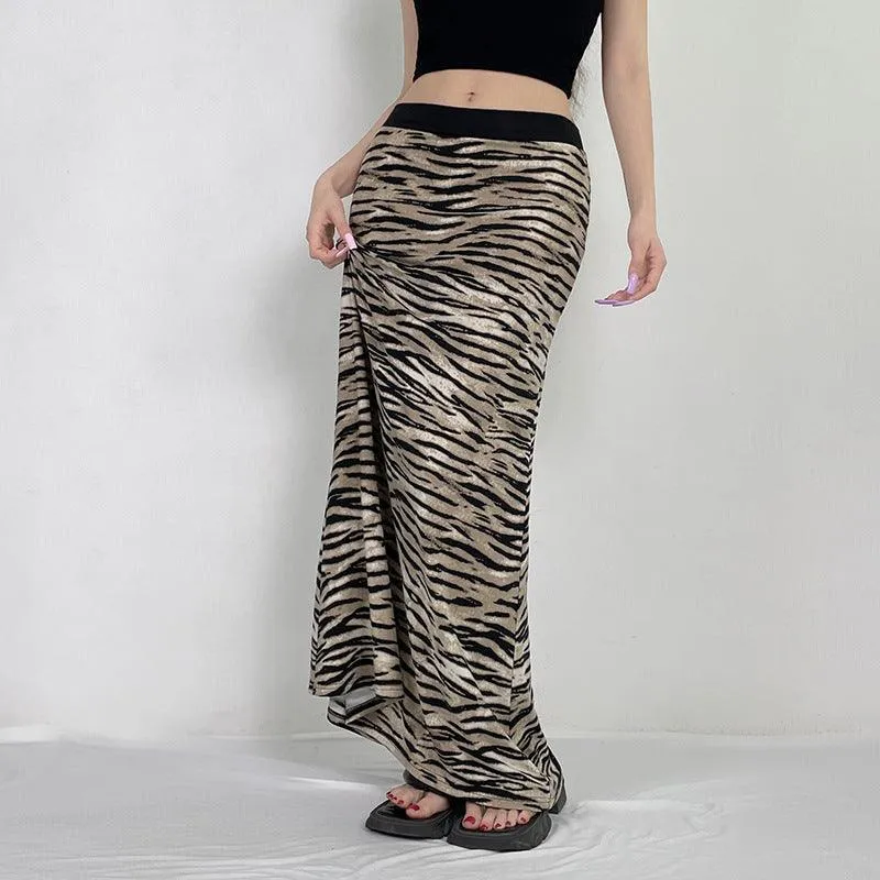 Missy Tiger Stripe Tube Shape Midi Skirt 12884