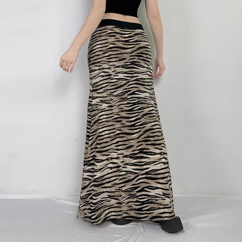 Missy Tiger Stripe Tube Shape Midi Skirt 12884