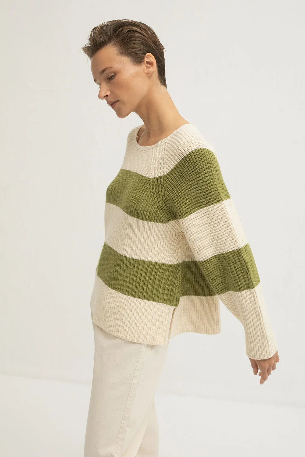 Mus & Bombon Vascao Boat Neck Sweater | Green Stripe