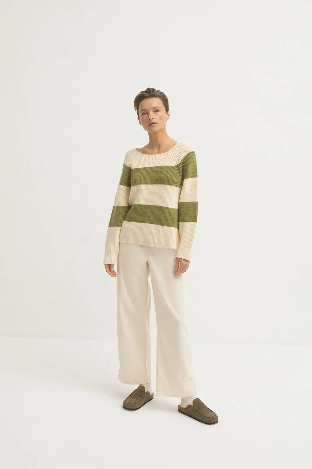 Mus & Bombon Vascao Boat Neck Sweater | Green Stripe