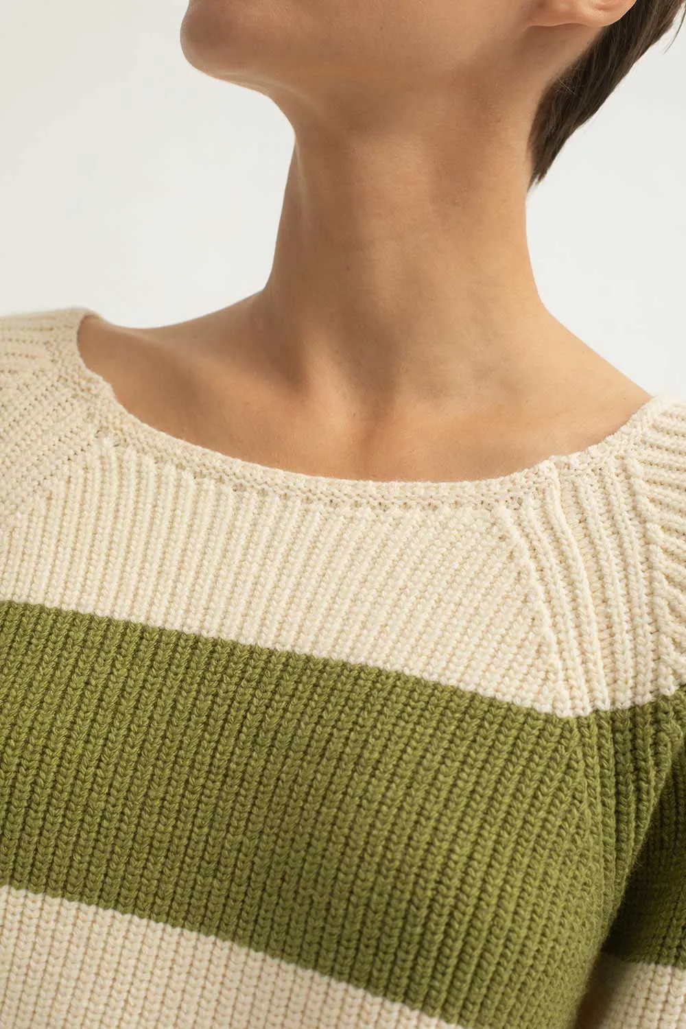 Mus & Bombon Vascao Boat Neck Sweater | Green Stripe