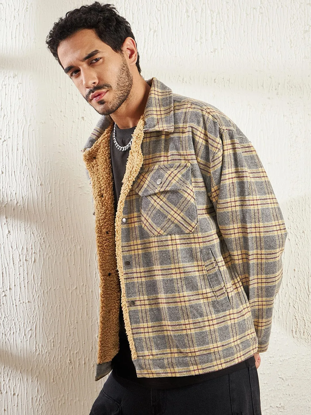 Mustard Plaid Sherpa Jacket