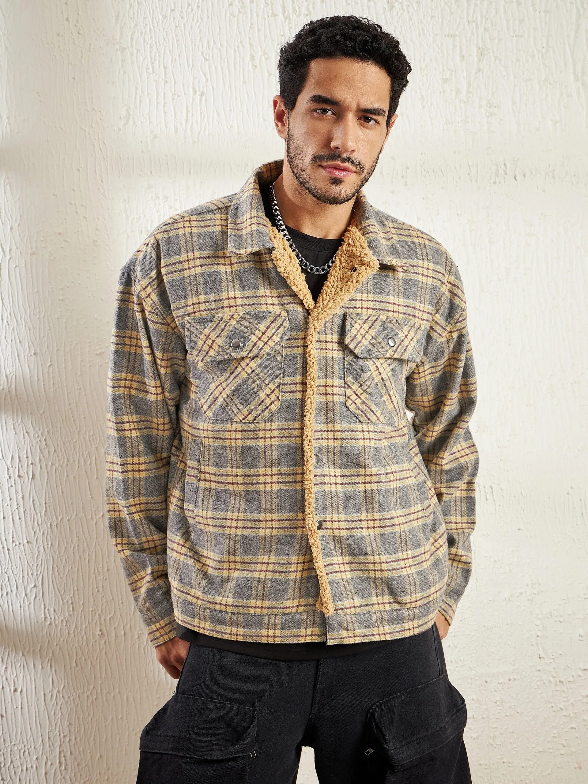 Mustard Plaid Sherpa Jacket