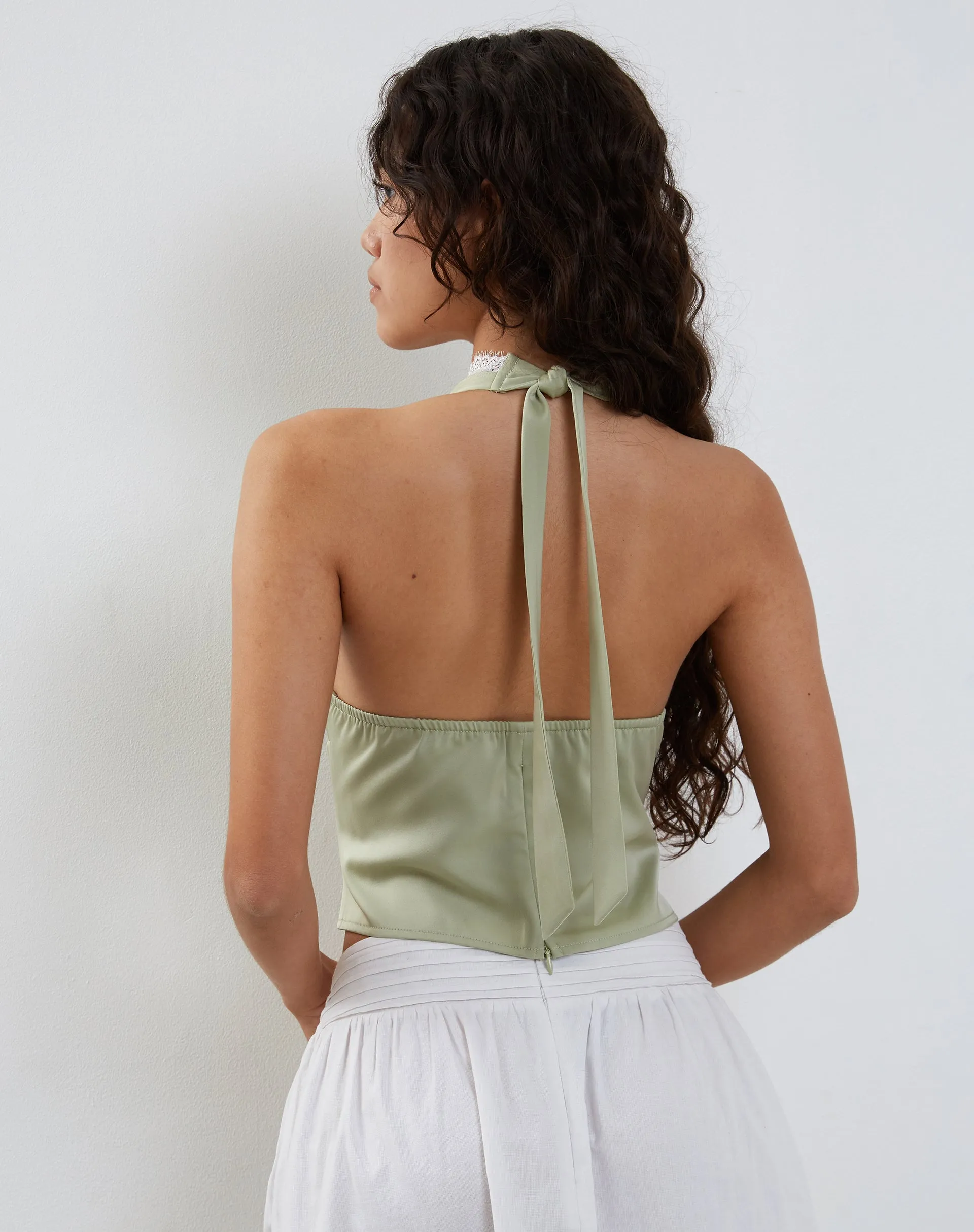 Mutsuki Halterneck Top in Satin Mint