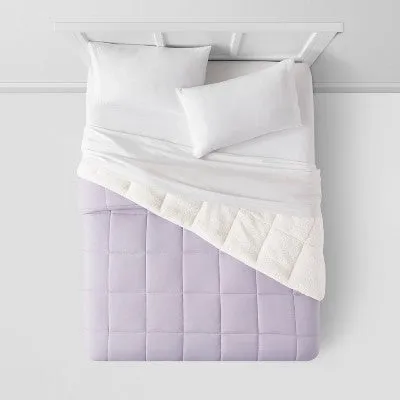 New - Room Essentials Knitted Reversible Comforter Sherpa Solid, Purple, Twin/TwinXL