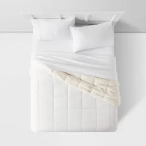 New - Room Essentials Sherpa Comforter Reversible Washed Quilted, White, Full/Queen