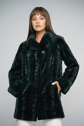 Olive Genuine Mink Fur Midi Coat