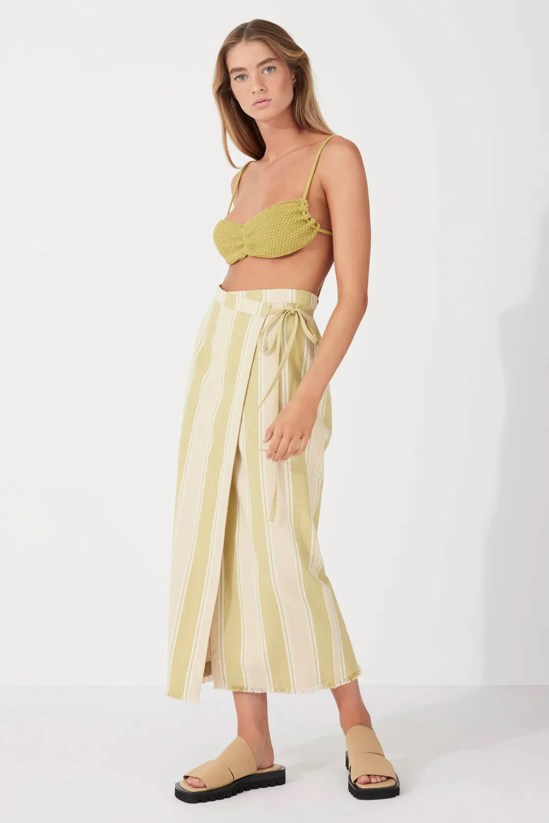 OLIVE STRIPE ORGANIC COTTON WRAP SKIRT - OLIVE STRIPE