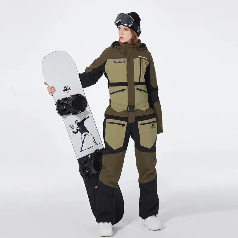 One-piece Ski Suit for Men & Women Patchwork Snowwear