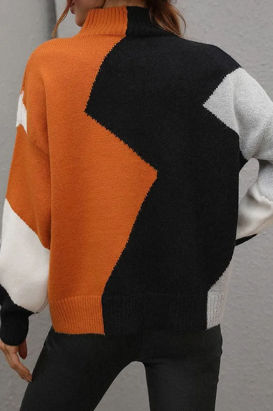 Orange Multi Colored Geometric Sweater