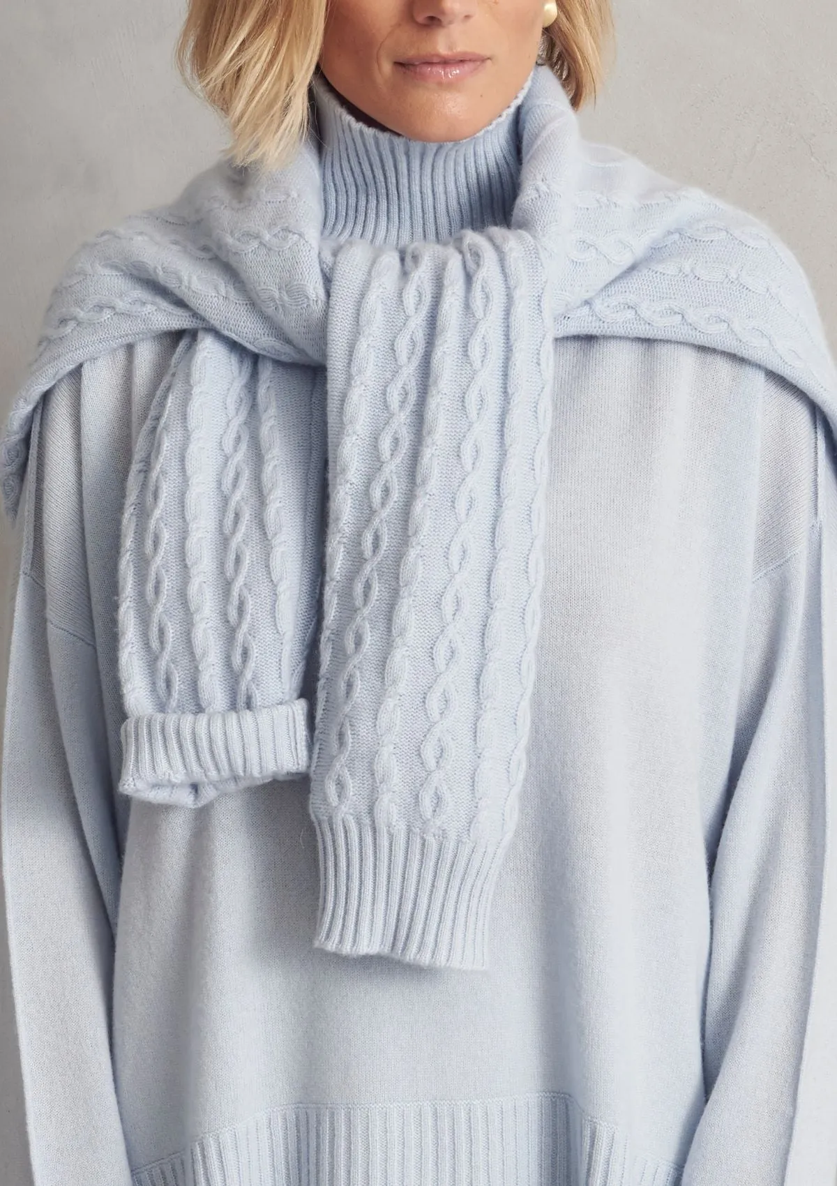 Oversized Cashmere Polo Neck Sweater in Whisper Blue