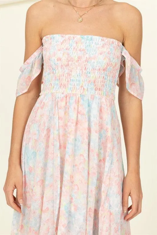 Pastel Florals Smocked Midi Dress