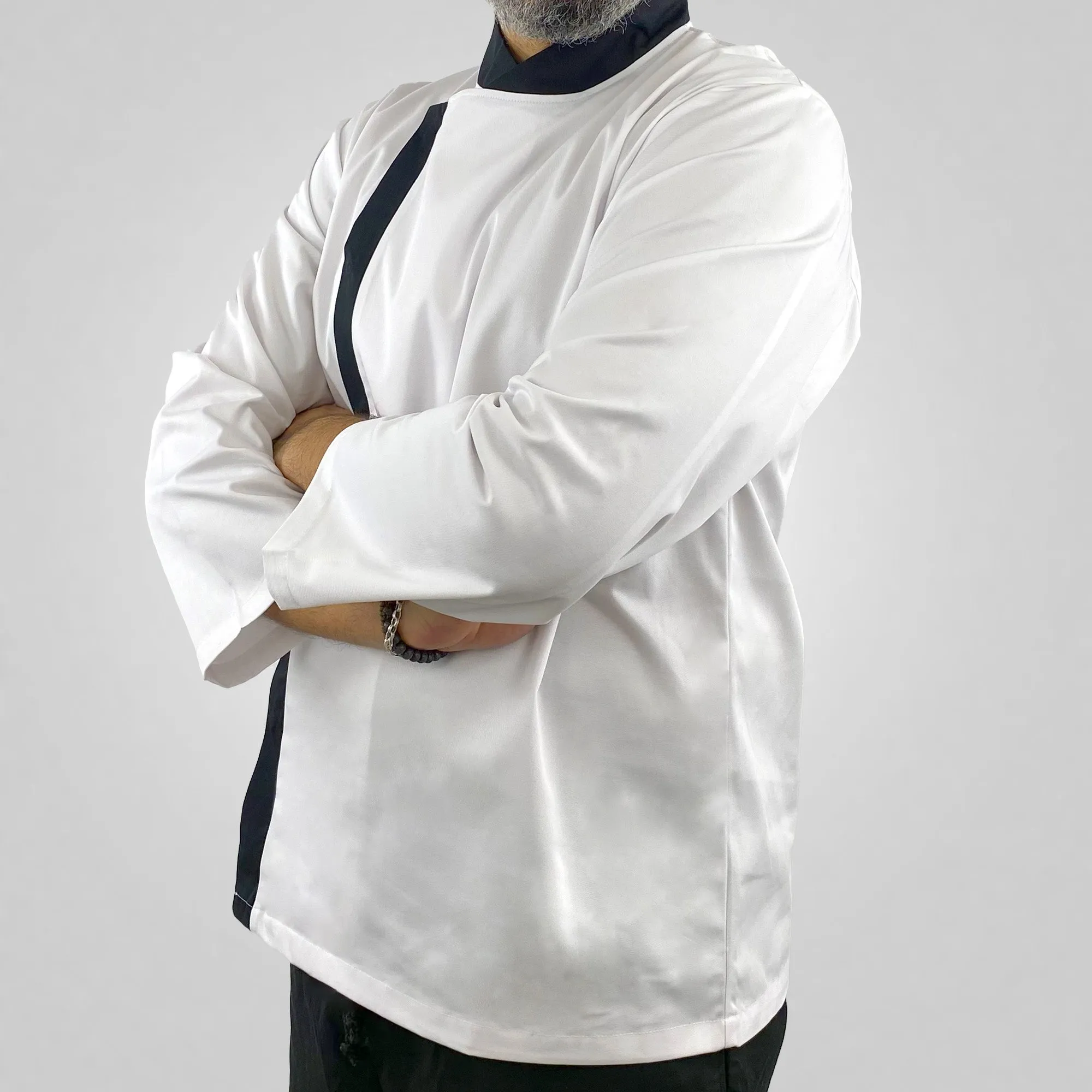 Pegasus Chefwear White Long Sleeve Chef Jackets With Black Stripe