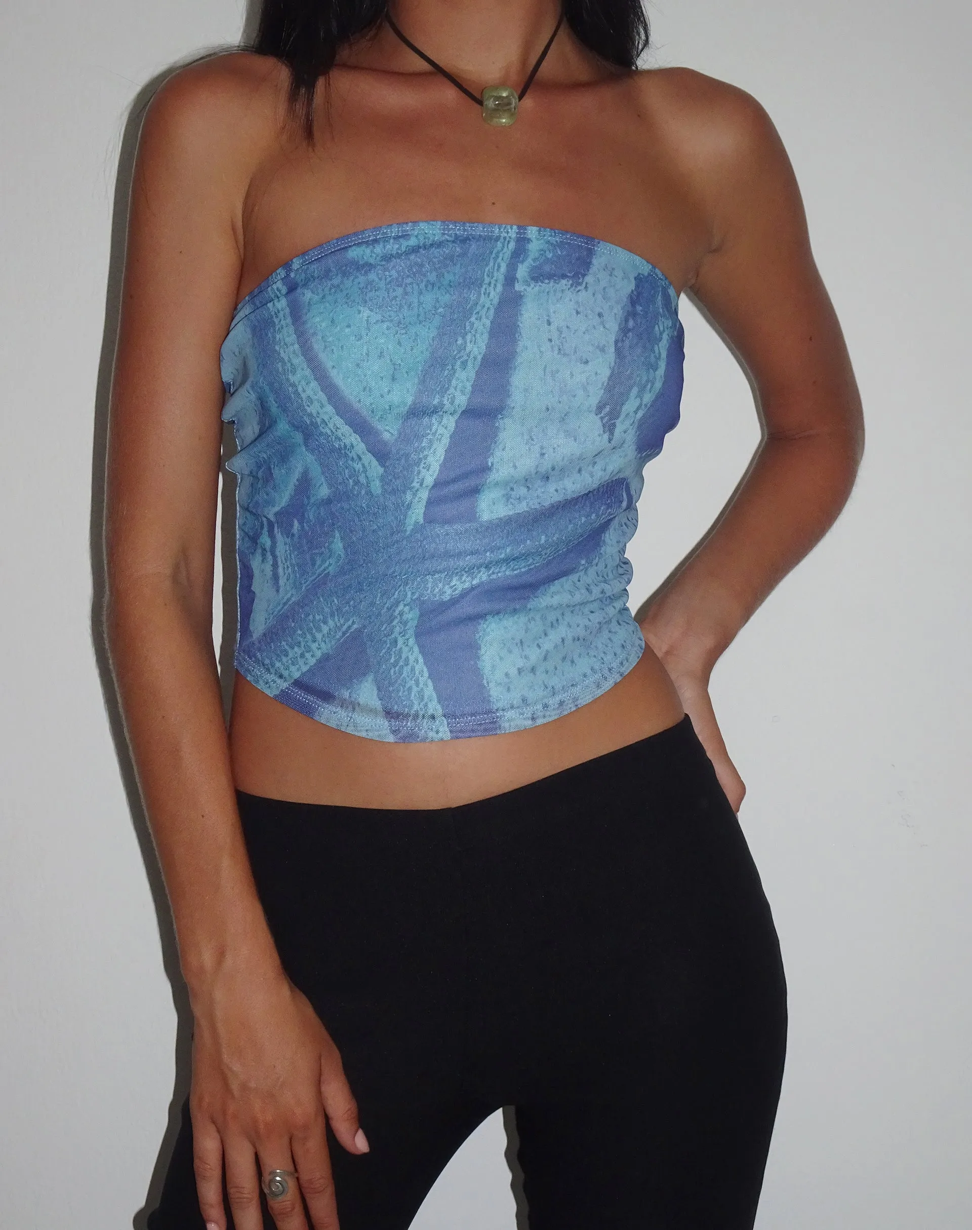 Peggy Mesh Bandeau Top in Blue Starfish Photoprint