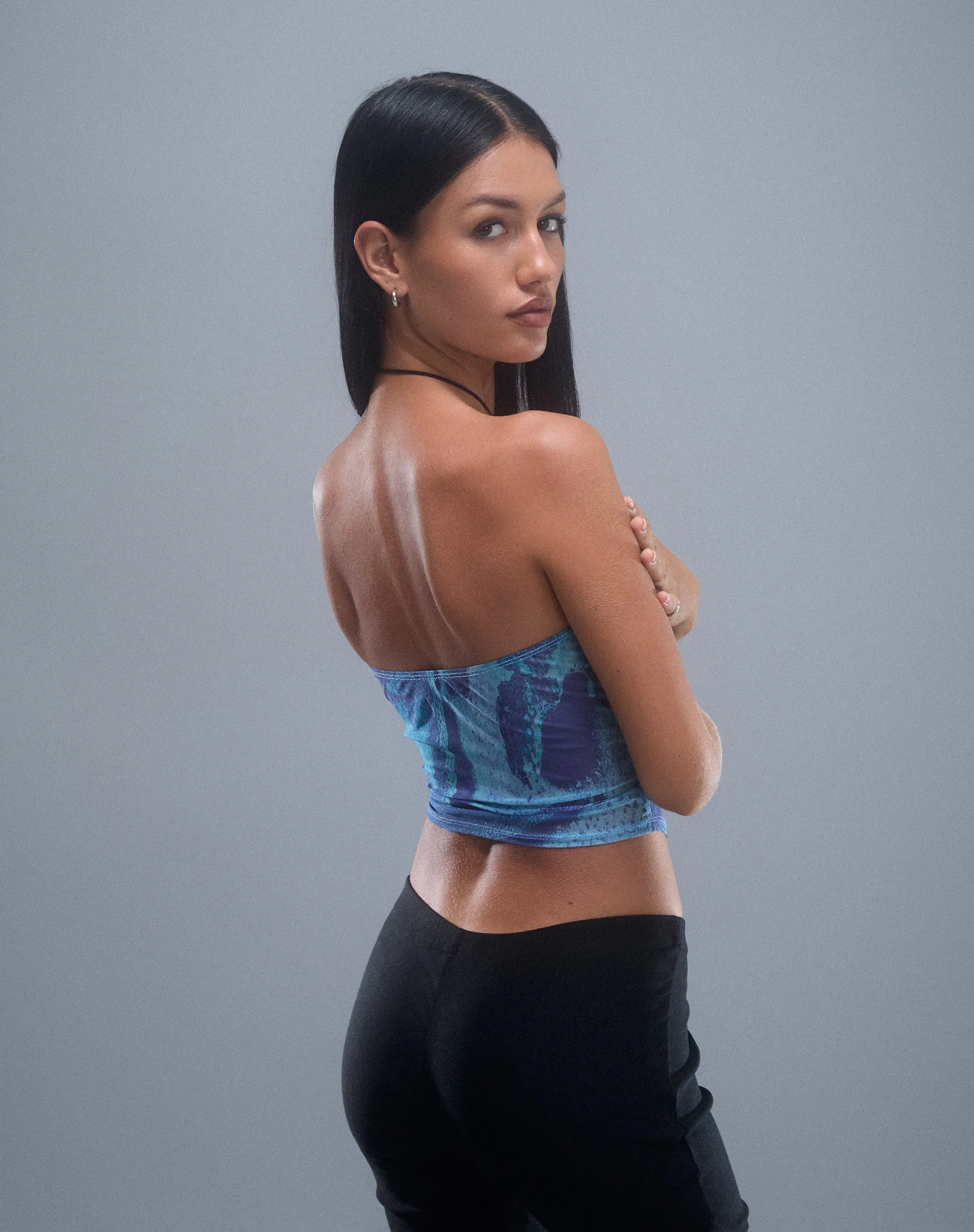 Peggy Mesh Bandeau Top in Blue Starfish Photoprint