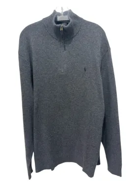 Polo As Is-Pilling Size 2XLT Grey Wool Solid Quarter Zip Men's Sweater