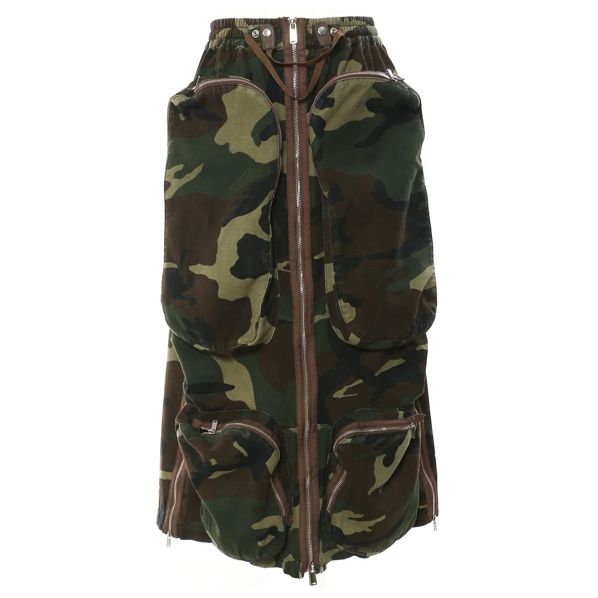 Pre Order:  Camo Zipper Pocket Side Split Midi Skirt