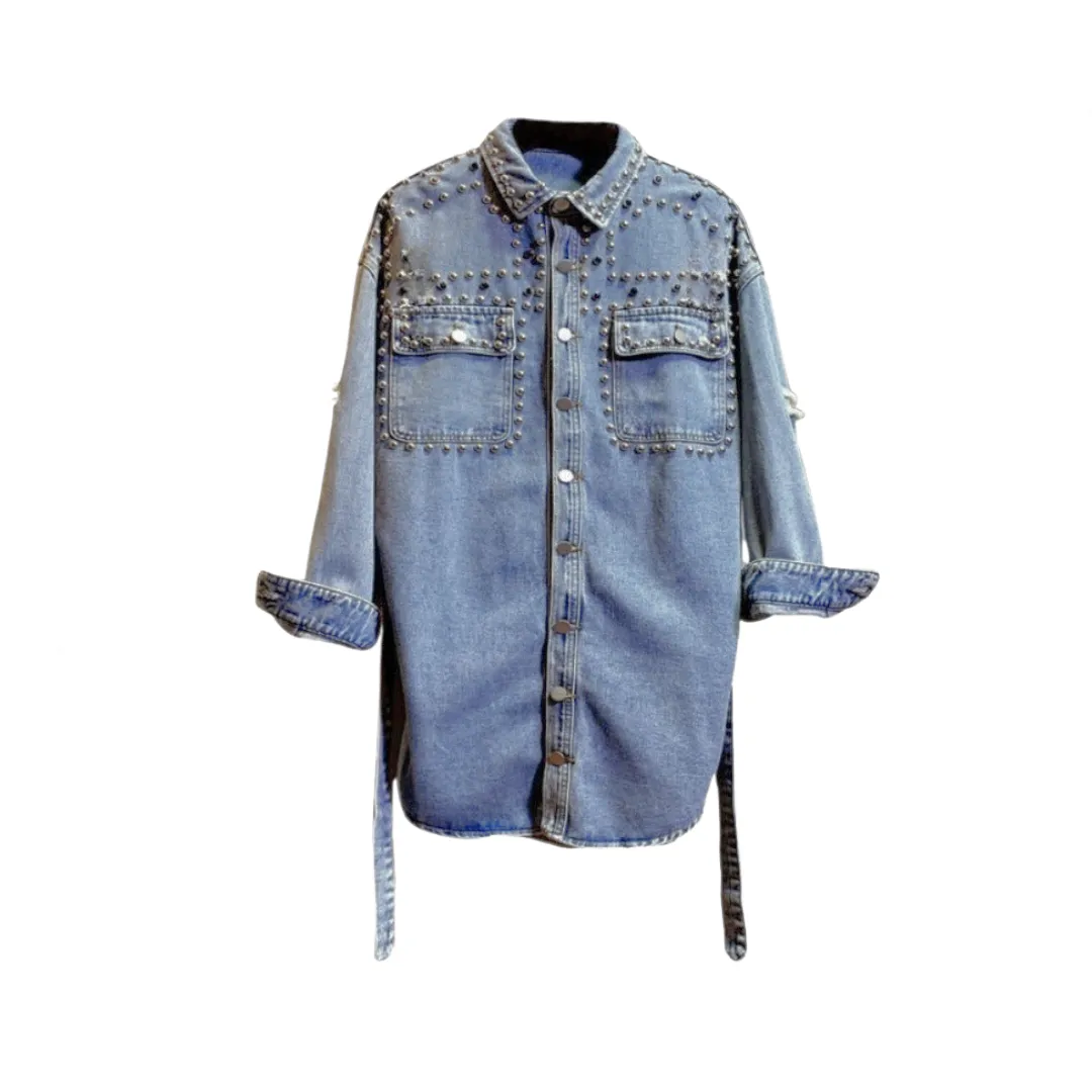 Pre Order:  Casual Rivet Ripped Denim Jacket