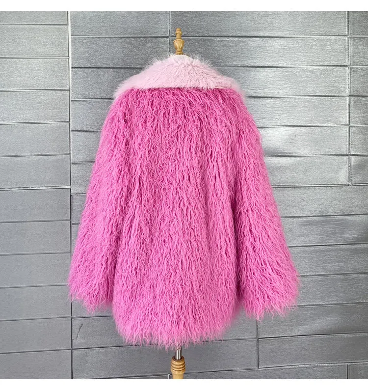 Pre Order:  Pink Faux Fur Patchwork Fluffy Coat