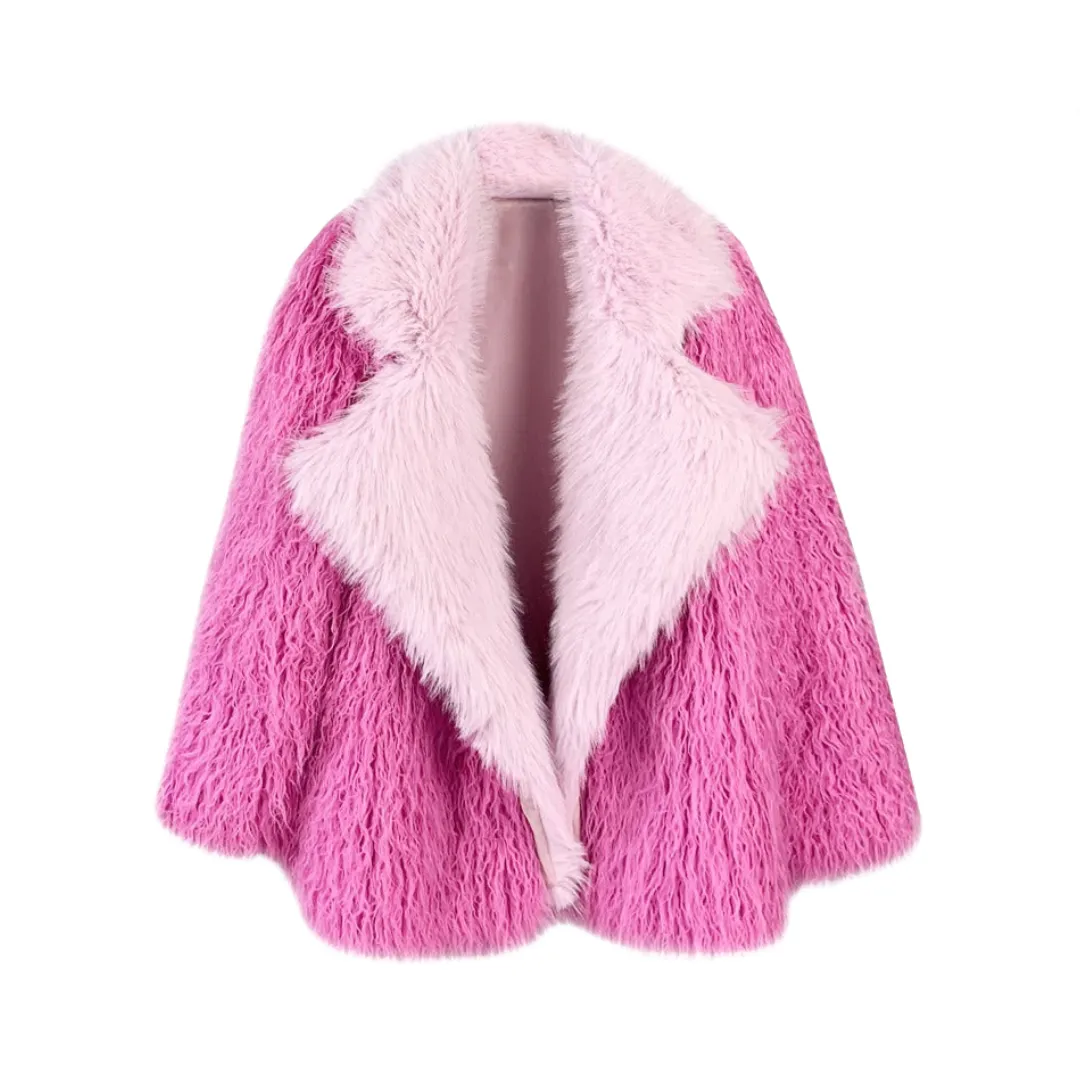 Pre Order:  Pink Faux Fur Patchwork Fluffy Coat