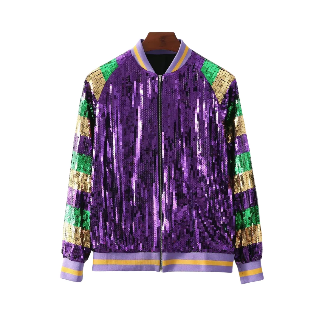 Pre Order:  Purple Sequin Baseball Jacket