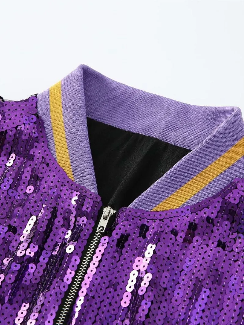 Pre Order:  Purple Sequin Baseball Jacket