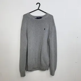 Preowned Polo Ralph Lauren Knitted Jumper Mens Size L [Fit as XL] Grey Crew Heavy Sweater