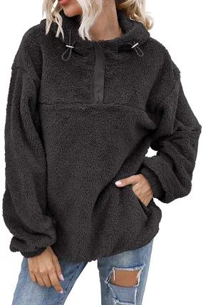 PRETTYGARDEN Women's Long Sleeve Fuzzy Sherpa Fleece Sweatshirt Coat Zipper Hoodie Oversized Pullover Outwear with Pockets