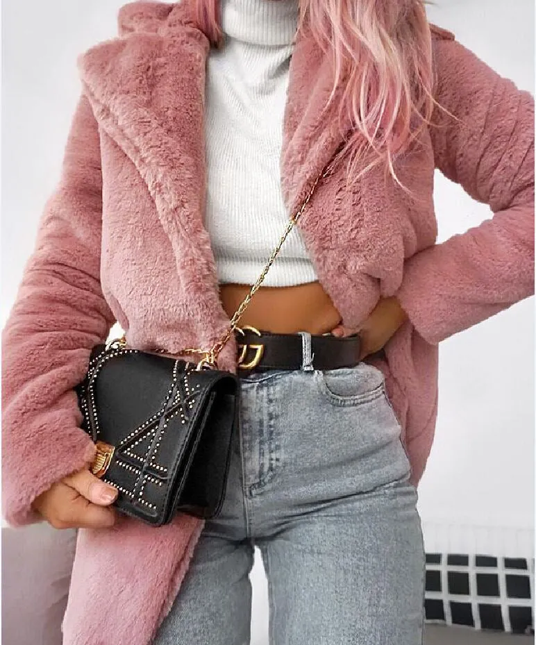 Rabbit fur faux fur coat