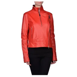 Red Slim Fit Leather Jacket Women