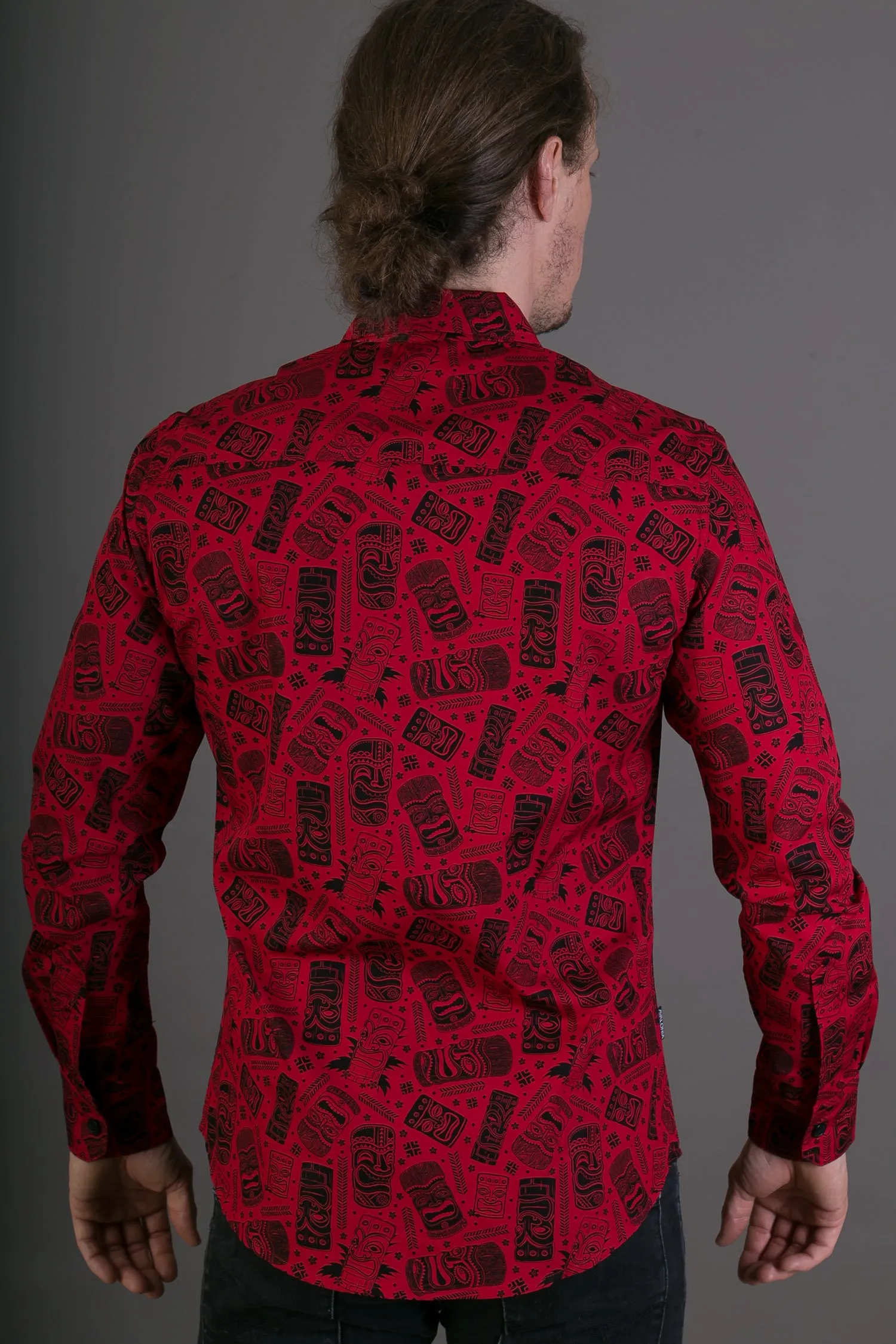 Red Totem Aztec Print Cotton Slim Fit Mens Shirt Long Sleeve