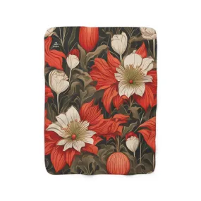 Red Winter Flowers, Sherpa Fleece Blanket for Cozy Warmth, 50"x60"