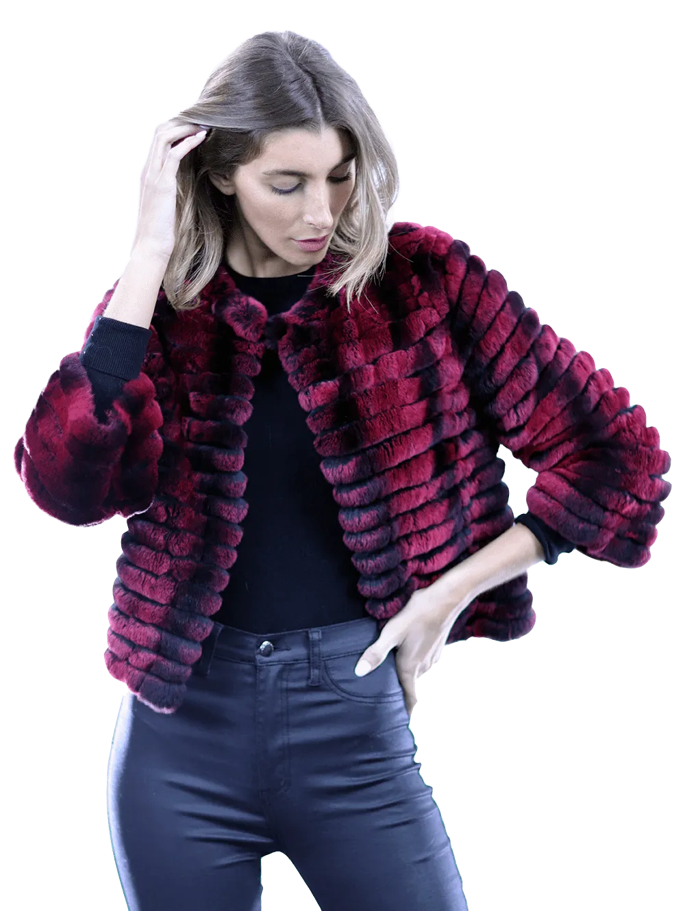 Rex Rabbit Fur Coat - Wine