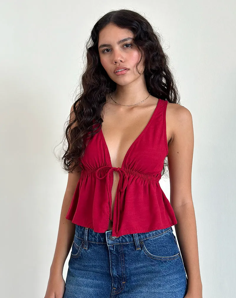 Rolia Tie Front Top in Adrenaline Red